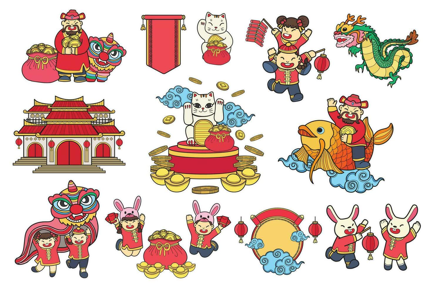 mano disegnato Cinese bambini e famiglia collezione nel piatto stile illustrazione per attività commerciale idee vettore