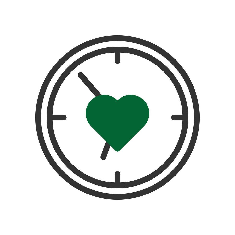 orologio intelligente amore icona duotone verde nero stile San Valentino illustrazione simbolo Perfetto. vettore