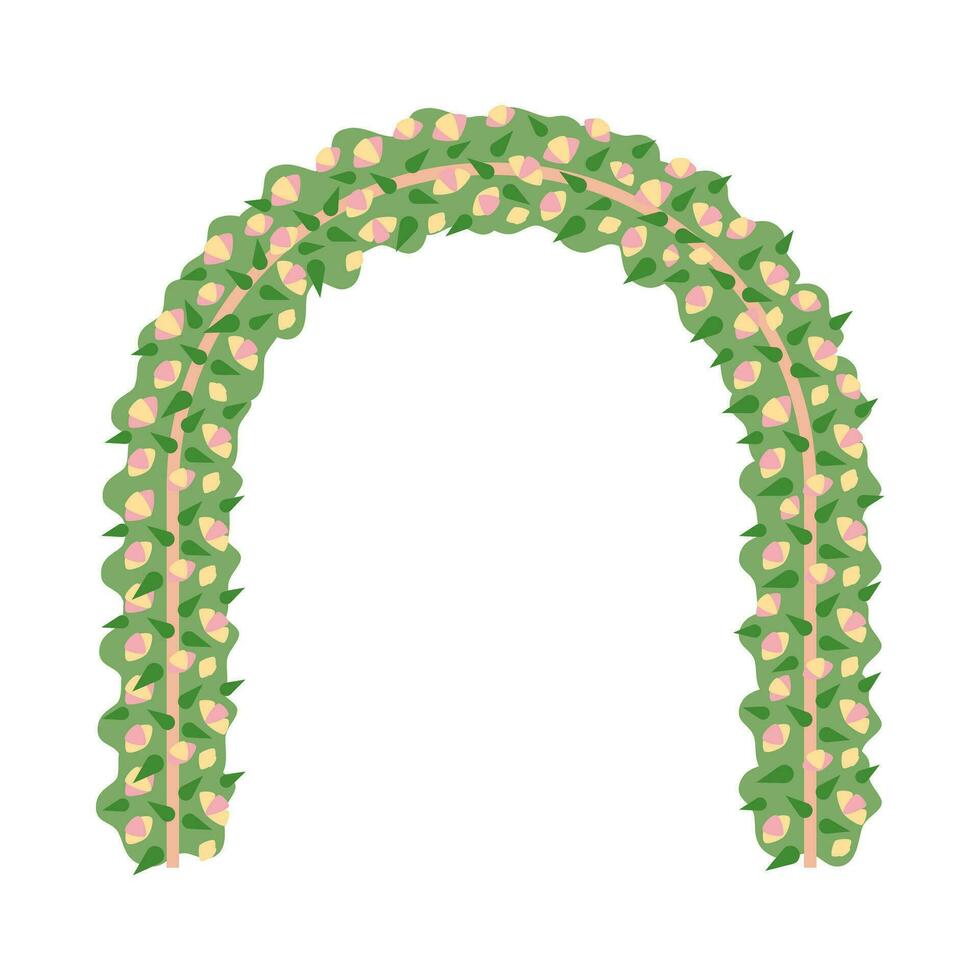 fiori arco semi piatto colore vettore oggetto. nozze altare arredamento. arcuato ramo. circolare telaio. modificabile cartone animato clip arte icona su bianca sfondo. semplice individuare illustrazione per ragnatela grafico design