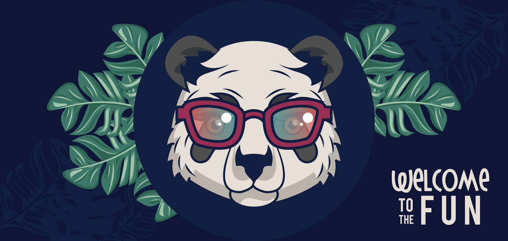 benvenuto al divertimento con l'orso panda che usa gli occhiali vettore