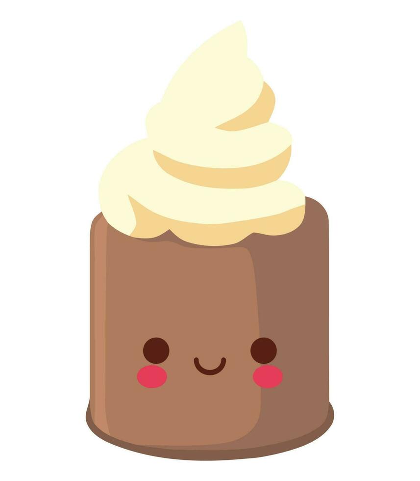 carino cartone animato Cupcake con cioccolato glassatura al di sopra di bianca vettore
