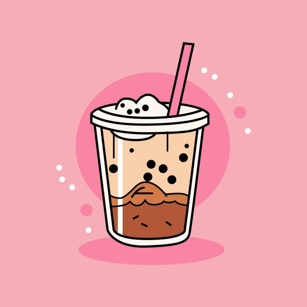 latte tè logo con rosa sfondo cartone animato stile vettore
