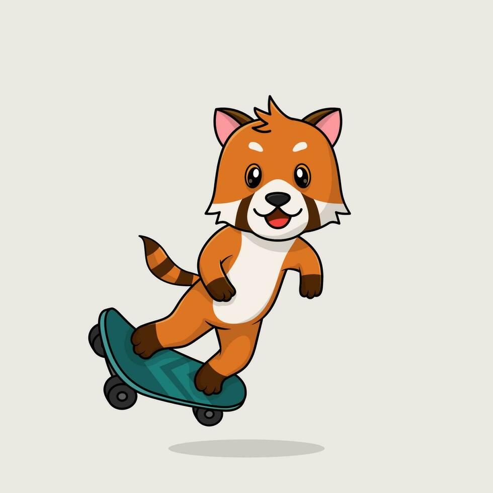 vettore carino bambino rosso panda cartone animato giocando skateboard icona piatto illustrazione.