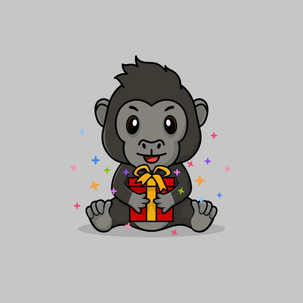 vettore carino bambino gorilla cartone animato contento Tenere regalo piatto icona illustrazione.