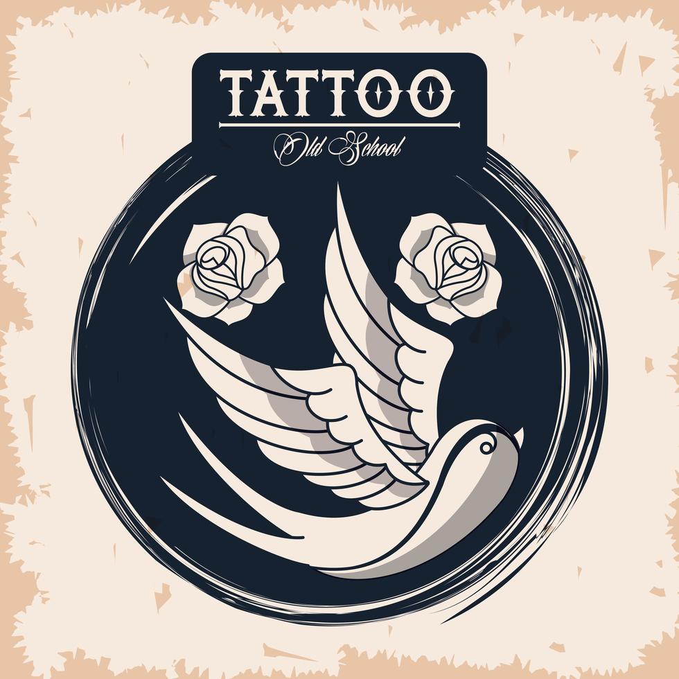 uccello e rose tattoo studio immagine artistica vettore