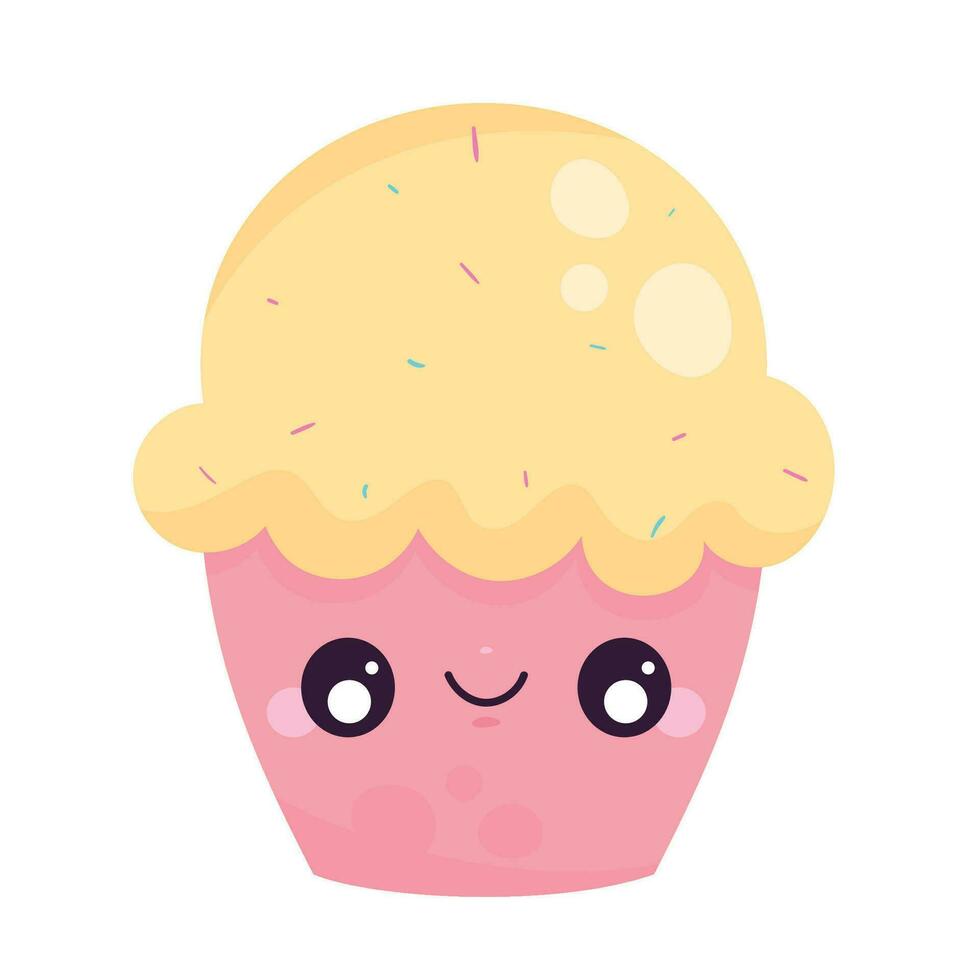 dolce Cupcake kawaii comico personaggio vettore