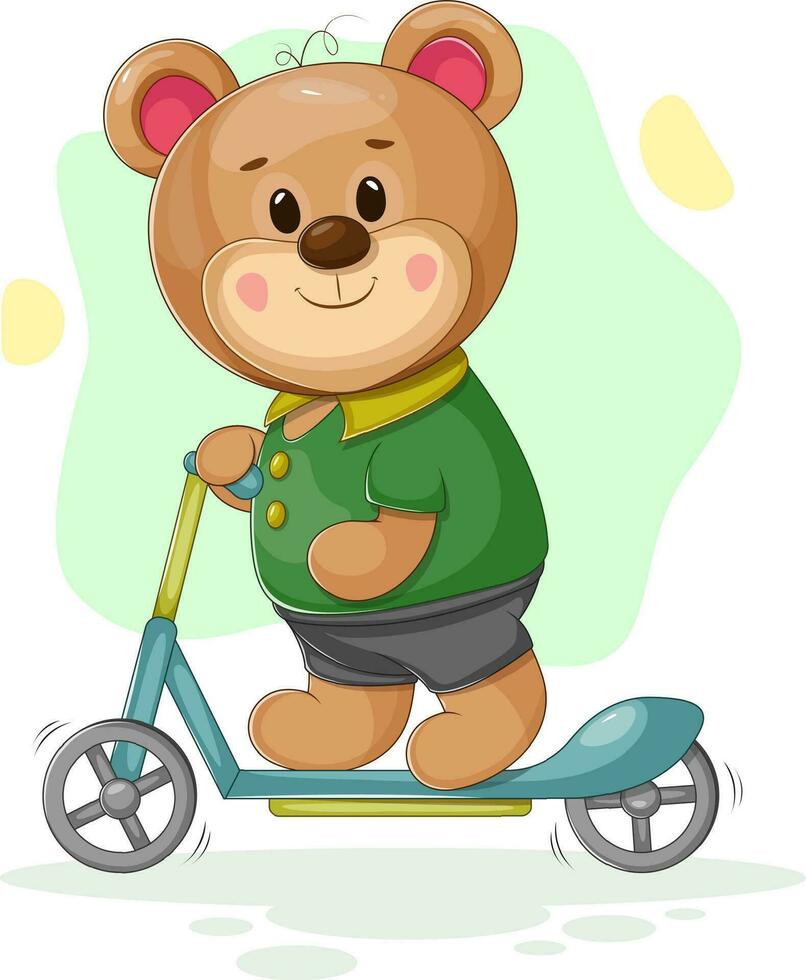 allegro orso su un' scooter vettore illustrazione di un' orso nel pantaloni e un' camicia, pieno di gioia e movimento