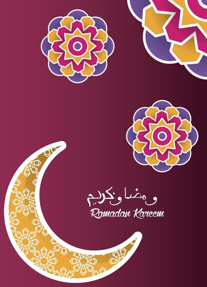 carta di ramadan kareem con mandala e luna vettore