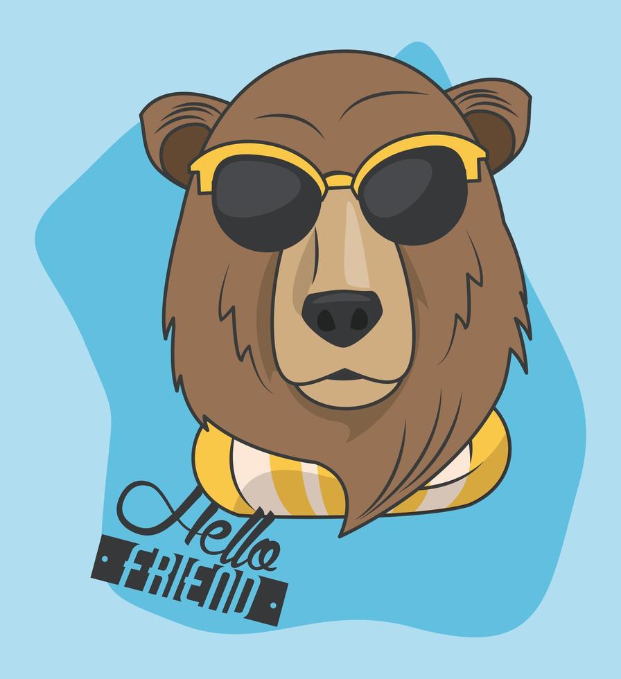 divertente orso grizzly con occhiali da sole stile cool vettore