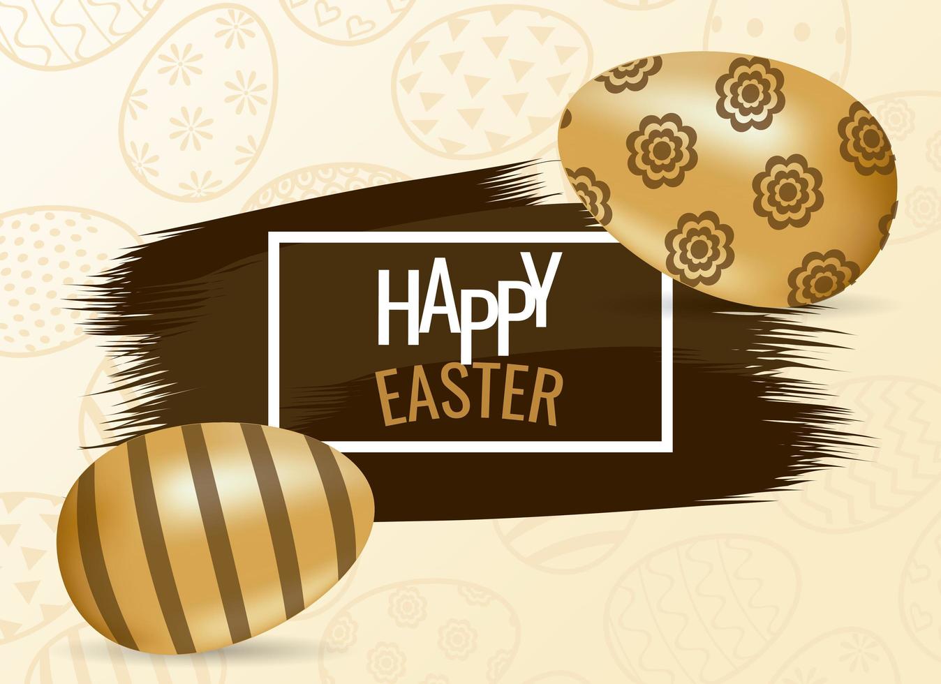 carta di buona Pasqua con scritte e uova d'oro dipinte vettore