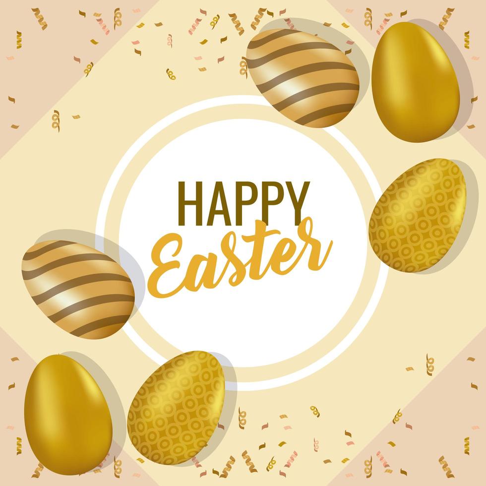 carta di buona Pasqua con scritte e uova dipinte cornice circolare vettore