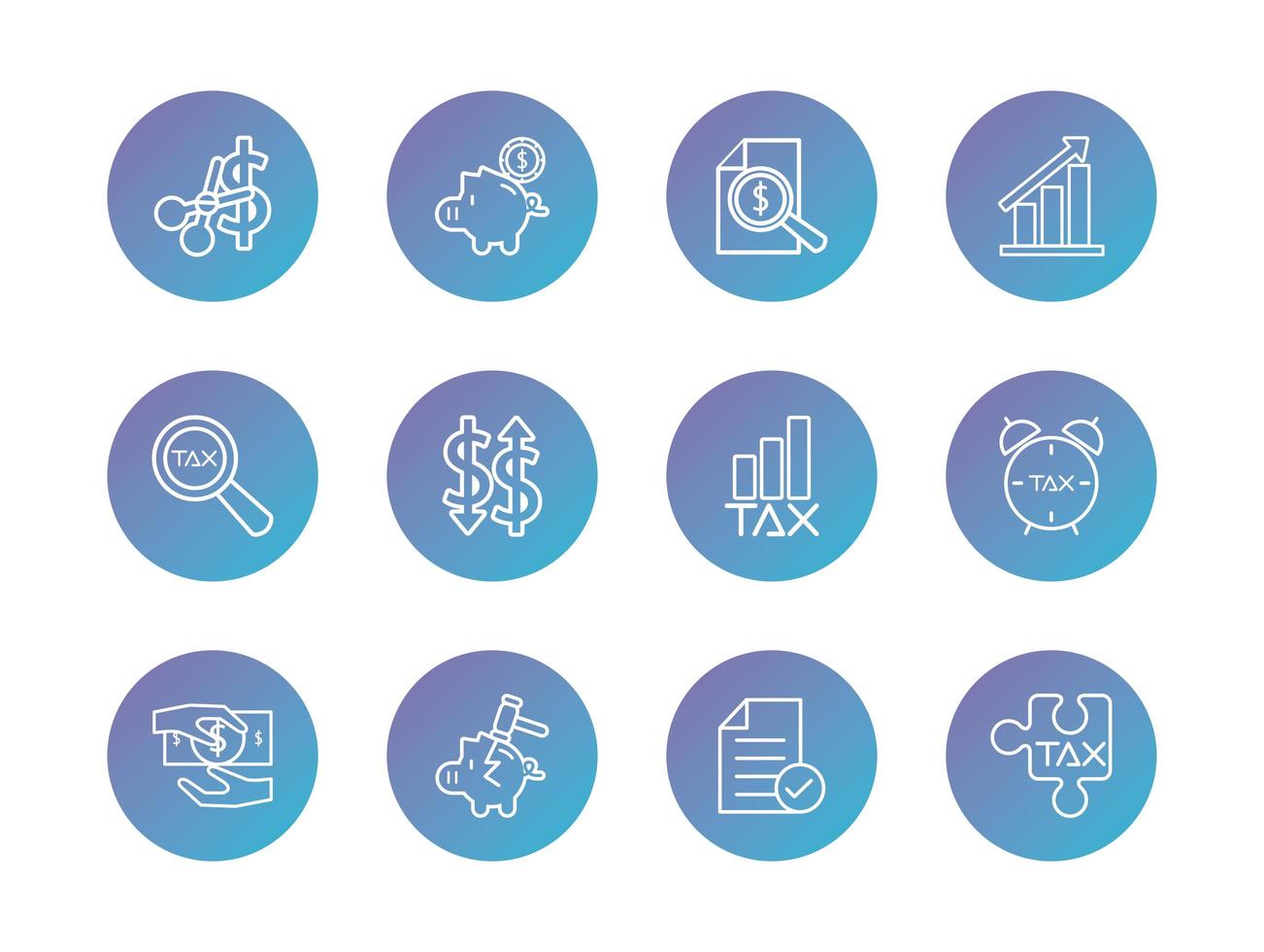 pacchetto di tasse imposta icone di stile degradato vettore
