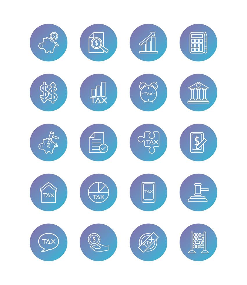 pacchetto di tasse imposta icone di stile degradato vettore