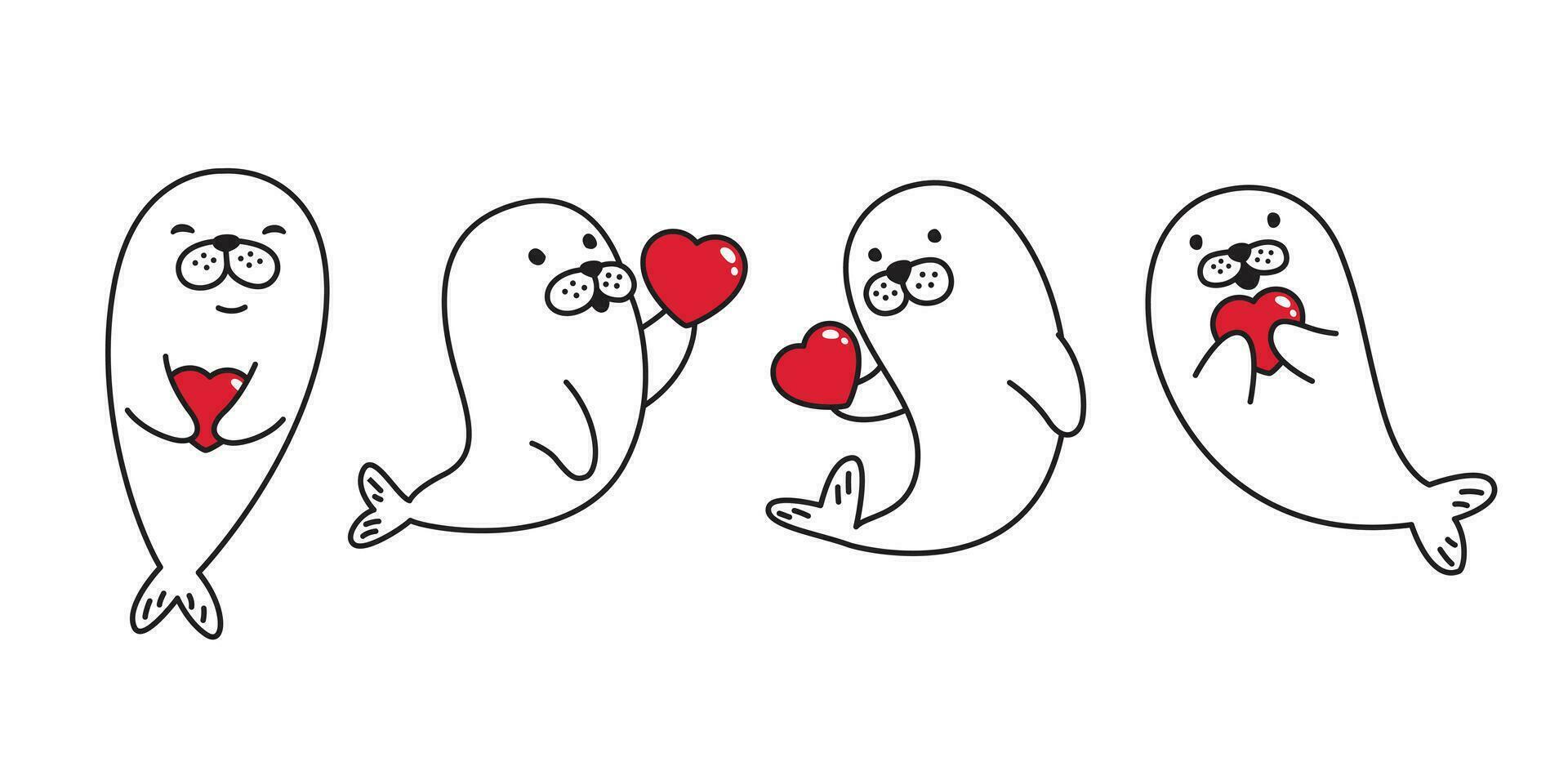 foca animale vettore cuore San Valentino cartone animato personaggio icona logo tricheco mare Leone orso polare orso illustrazione scarabocchio