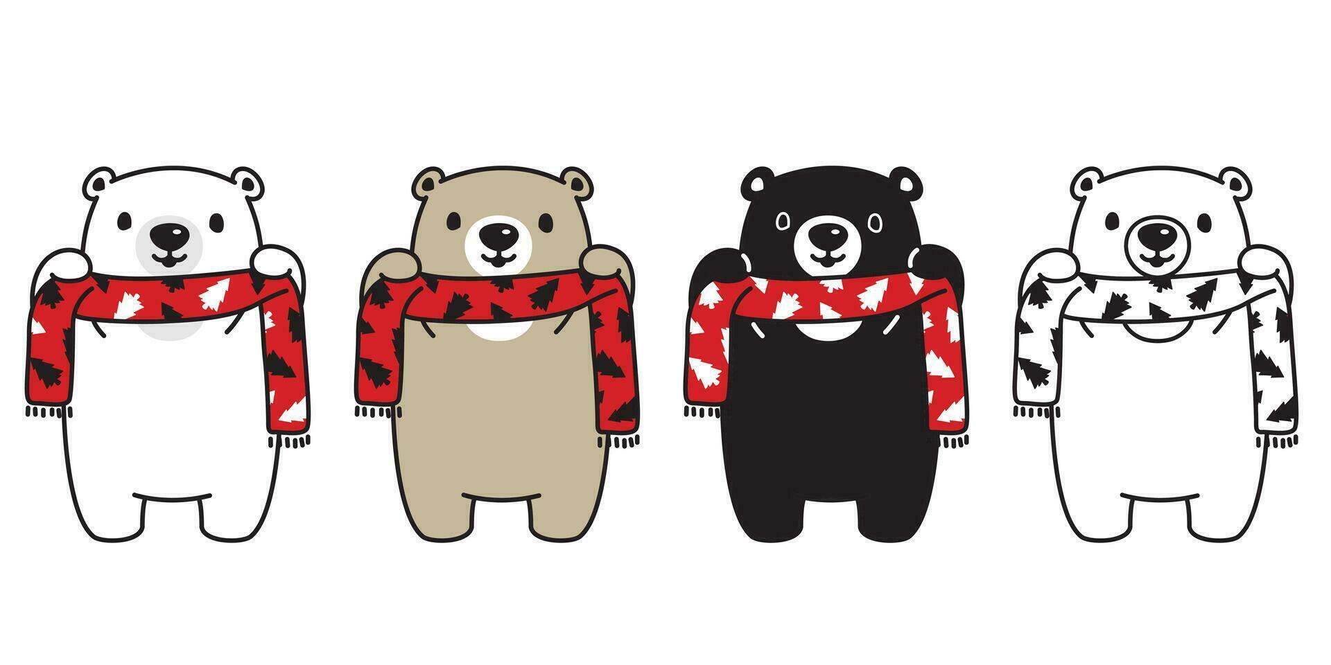 orso vettore polare orso Natale albero sciarpa Santa Claus natale cartone animato personaggio logo icona illustrazione