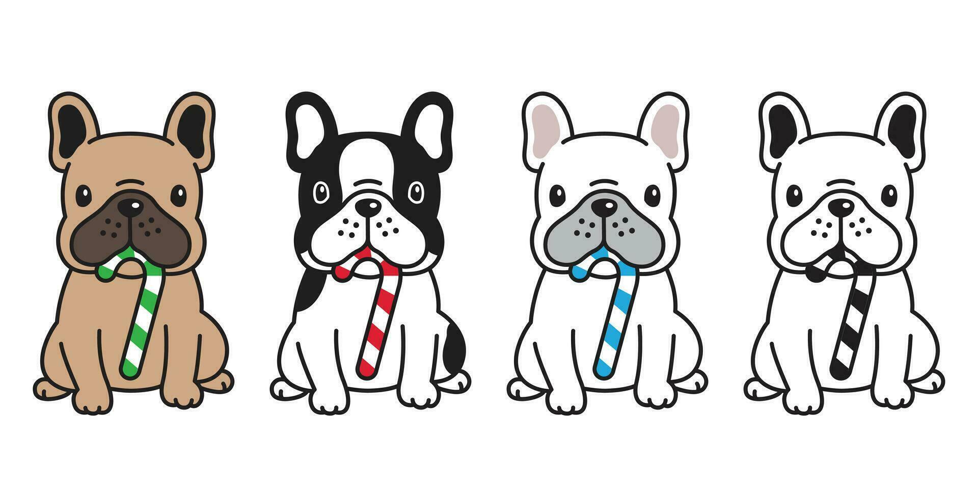 cane vettore francese bulldog caramella canna cartone animato personaggio icona logo illustrazione