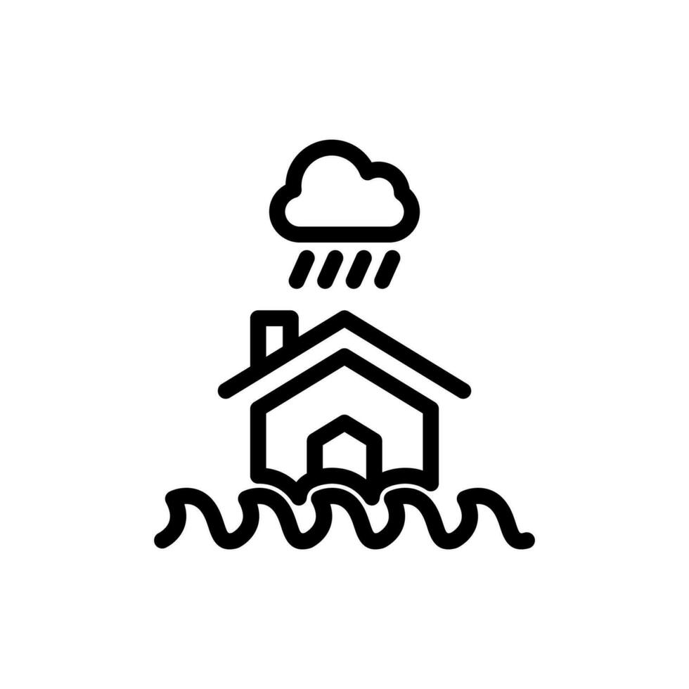 alluvione edifici icona, Casa nel acqua onde, allagamento crescente livelli, linea simbolo su bianca sfondo - modificabile ictus vettore illustrazione. icona design