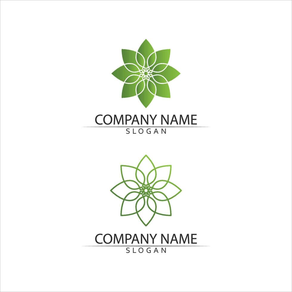 albero foglia vettoriale e logo verde design concetto amichevole