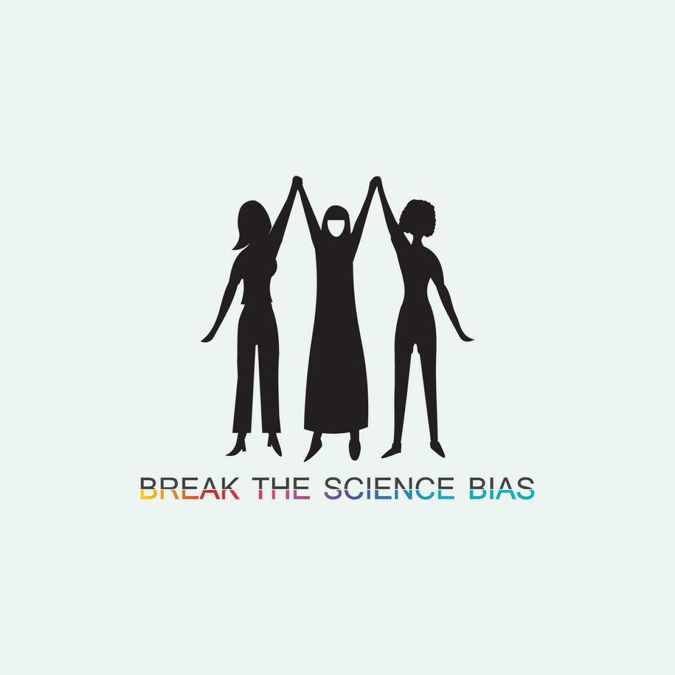 rompere il scienza pregiudizio e internazionale Da donna giorno design grafico, vettore, donne illustrazione vettore