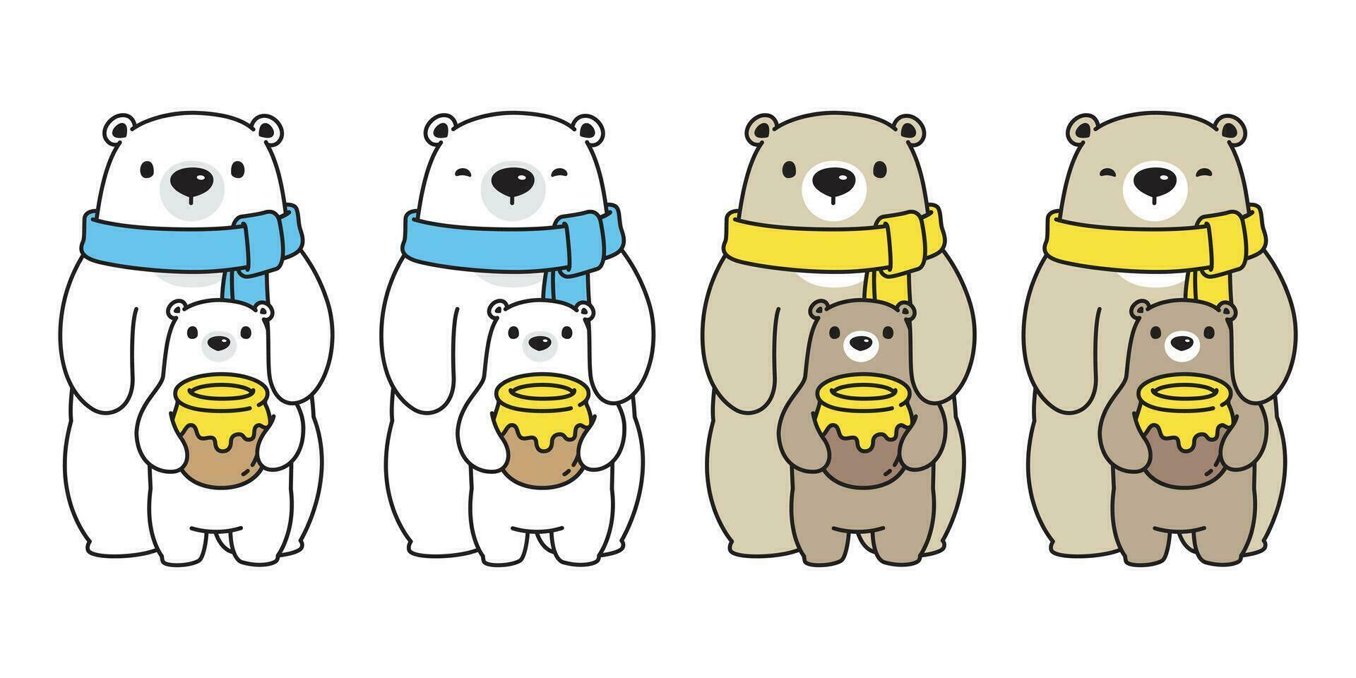 orso vettore polare orso miele famiglia cartone animato personaggio icona logo miele illustrazione simbolo