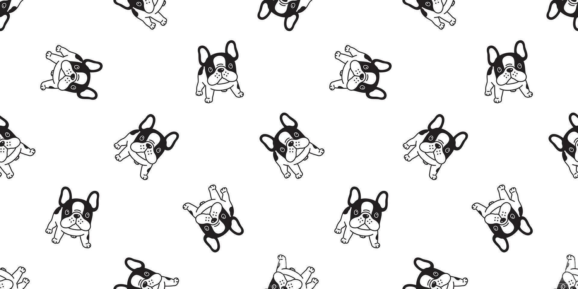 cane senza soluzione di continuità modello francese bulldog vettore isolato cartone animato sciarpa ripetere sfondo piastrella sfondo scarabocchio nero
