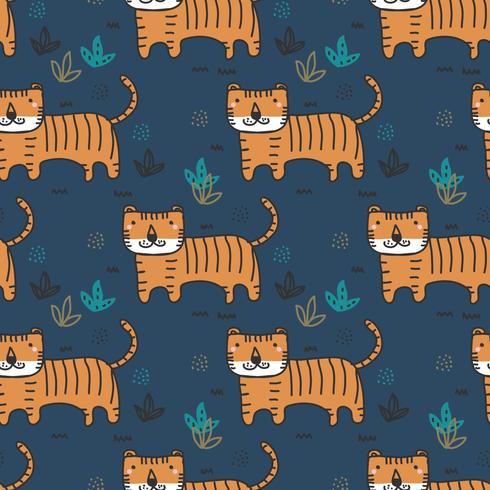 doodle tiger pattern vector