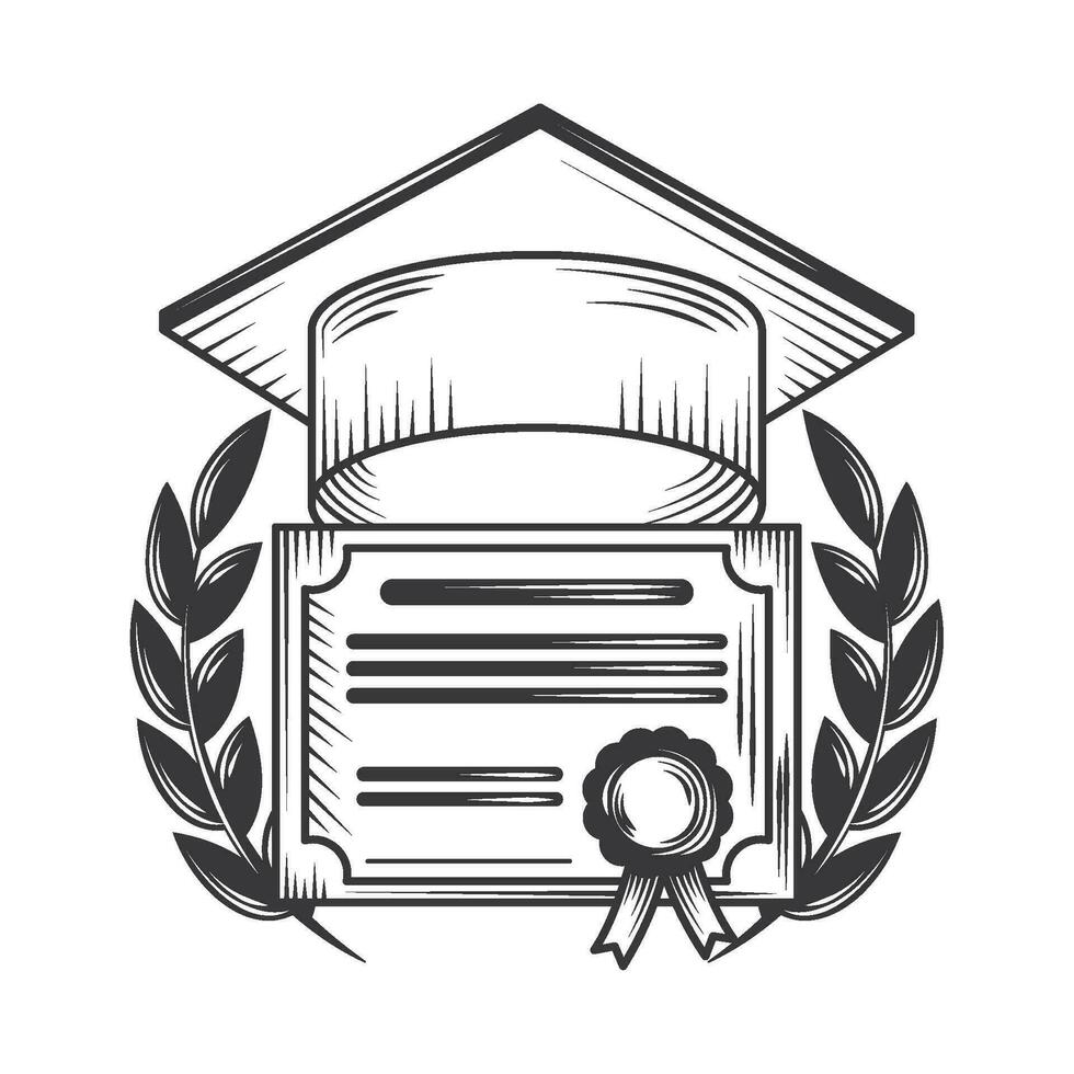 certificato e la laurea cappello icona isolato vettore