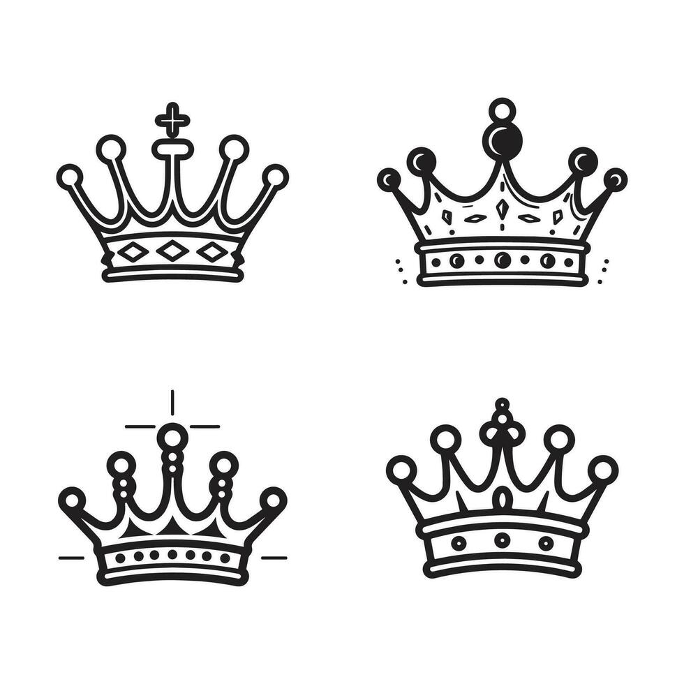 mano disegnato Vintage ▾ corona logo nel piatto linea arte stile vettore
