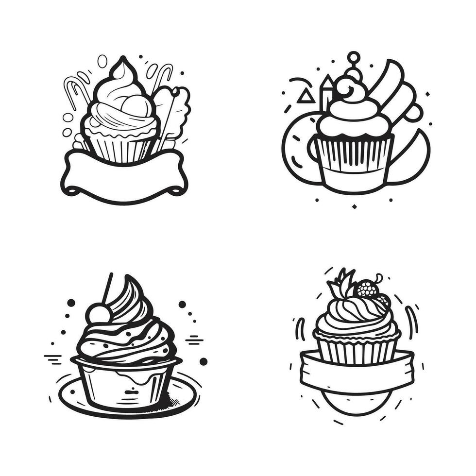 mano disegnato Vintage ▾ dolci e torte logo nel piatto linea arte stile vettore