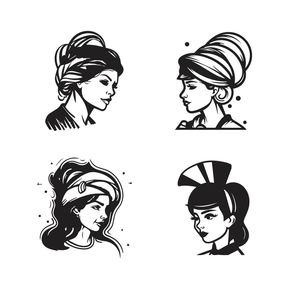 mano disegnato Vintage ▾ femmina capocuoco logo nel piatto linea arte stile vettore