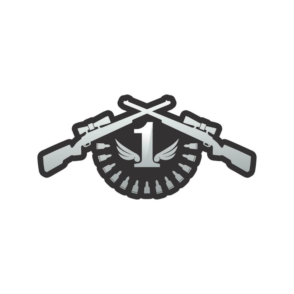 logo della pistola e soldato dell'esercito colpo di cecchino disegno vettoriale illustrazione militare colpo revolver