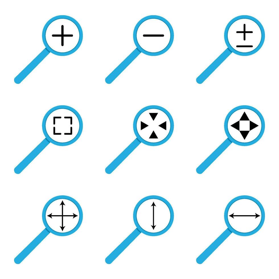 ragnatela icona impostato di ingrandimento bicchiere. ingrandimento bicchiere icona, ricerca ingrandimento bicchiere isolato. vettore illustrazione