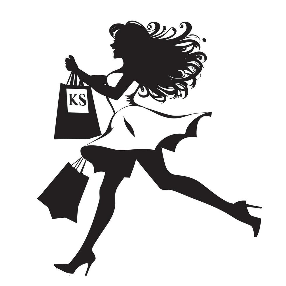 un' shopping ragazza vettore silhouette, shopping ragazza vettore clipart.