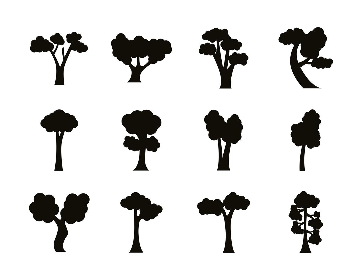 fascio di dodici alberi impostare le icone vettore