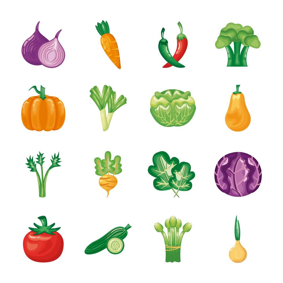 fascio di verdure impostare icone vettore