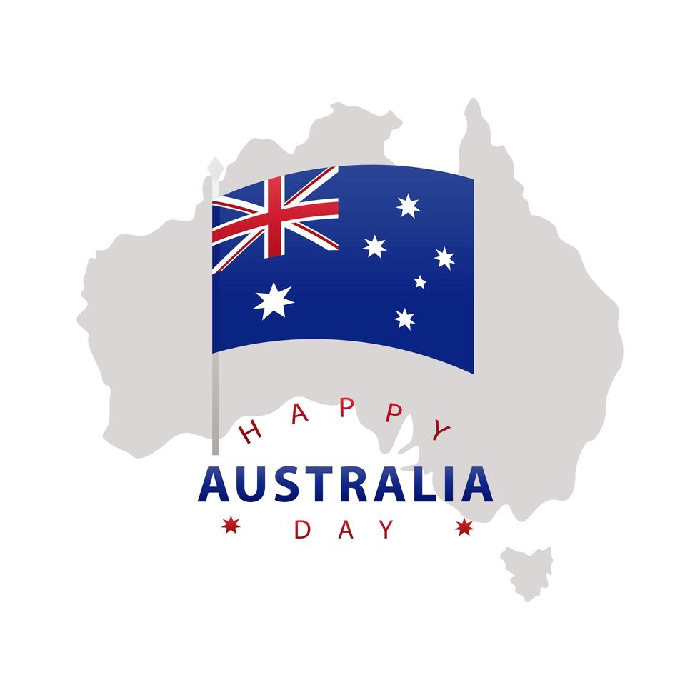 felice lettering australia day con bandiera e mappa vettore