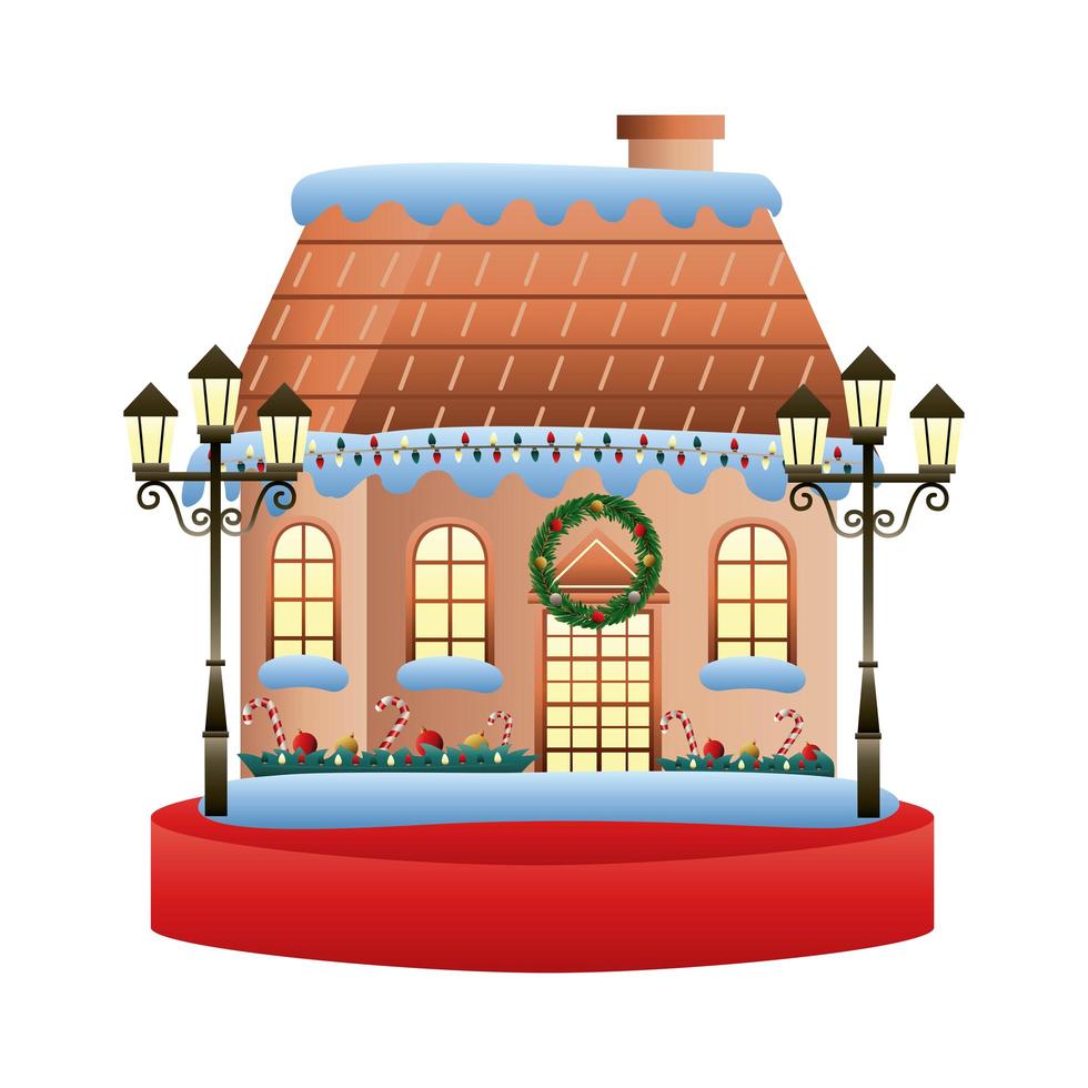 facciata di casa con decorazioni natalizie vettore