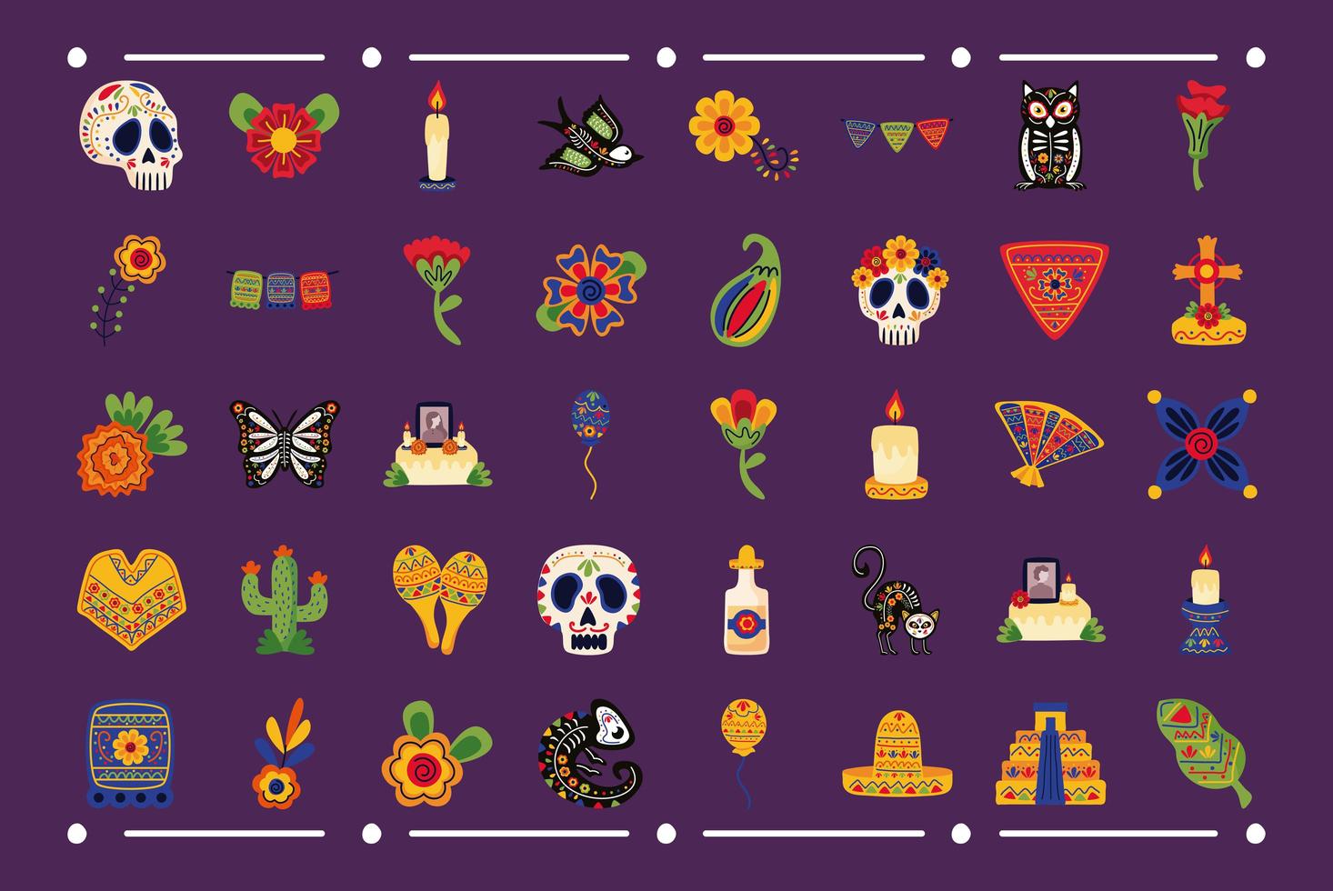 pacchetto di quaranta icone di stile piatto set messicano vettore