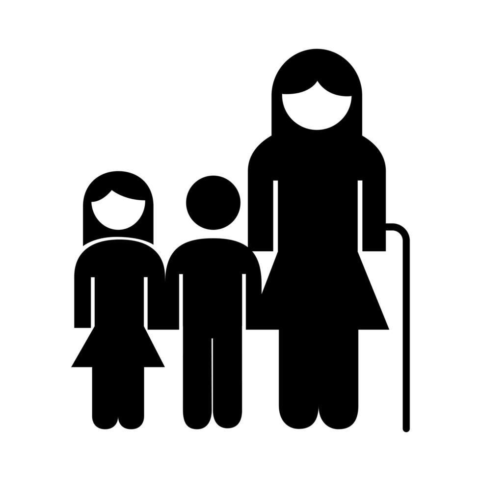 figura di nonna di famiglia con icona di stile silhouette nipote e nipote vettore