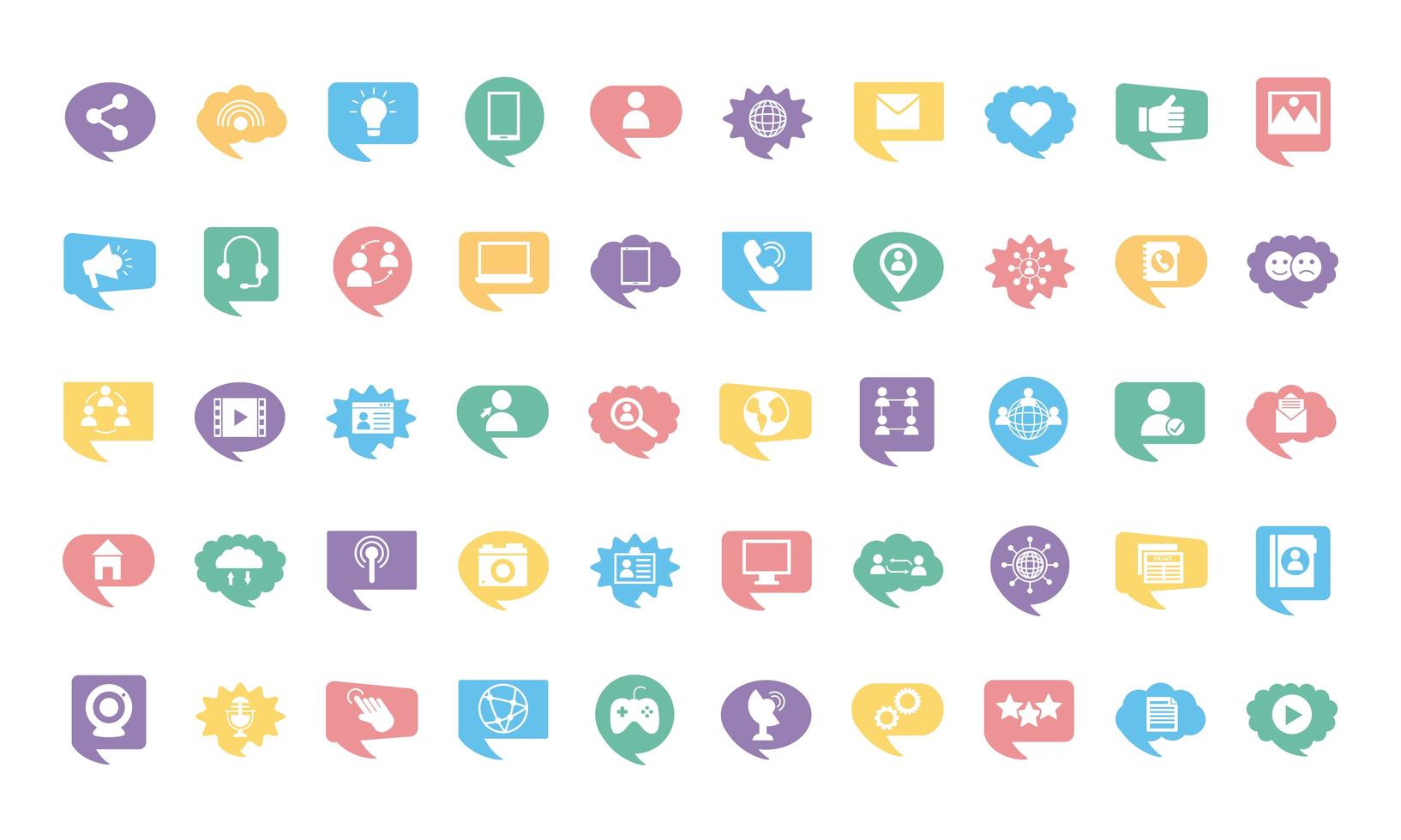 cinquanta icone di set di social media marketing vettore