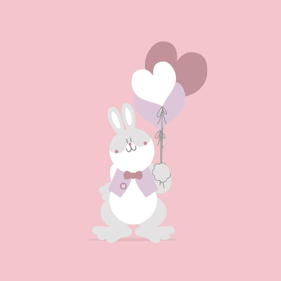 animale animale domestico coniglietto coniglio e cuore Palloncino, san valentino giorno, contento Pasqua, piatto vettore illustrazione cartone animato personaggio