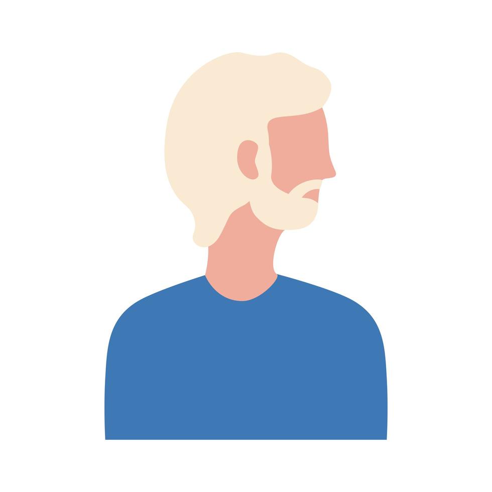 giovane con barba profilo avatar carattere piatto icona di stile vettore