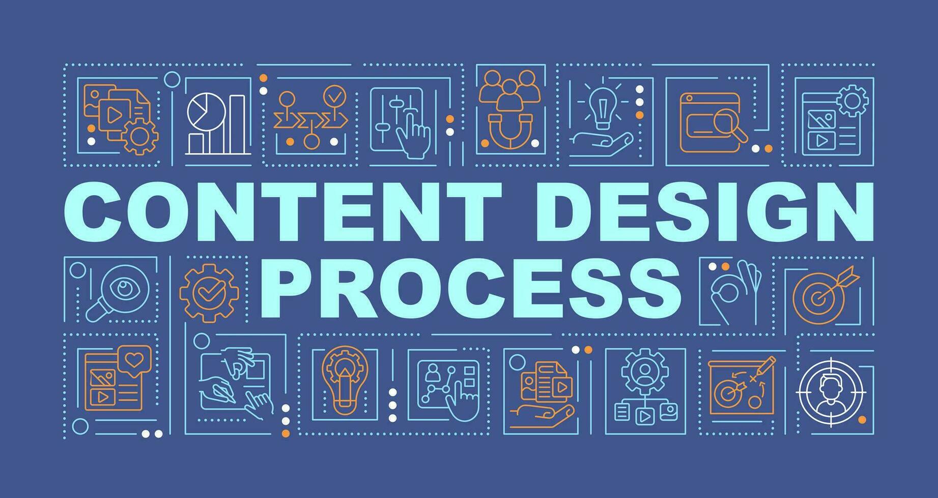 soddisfare design processi parola concetti buio blu striscione. analitica. infografica con modificabile icone su colore sfondo. isolato tipografia. vettore illustrazione con testo