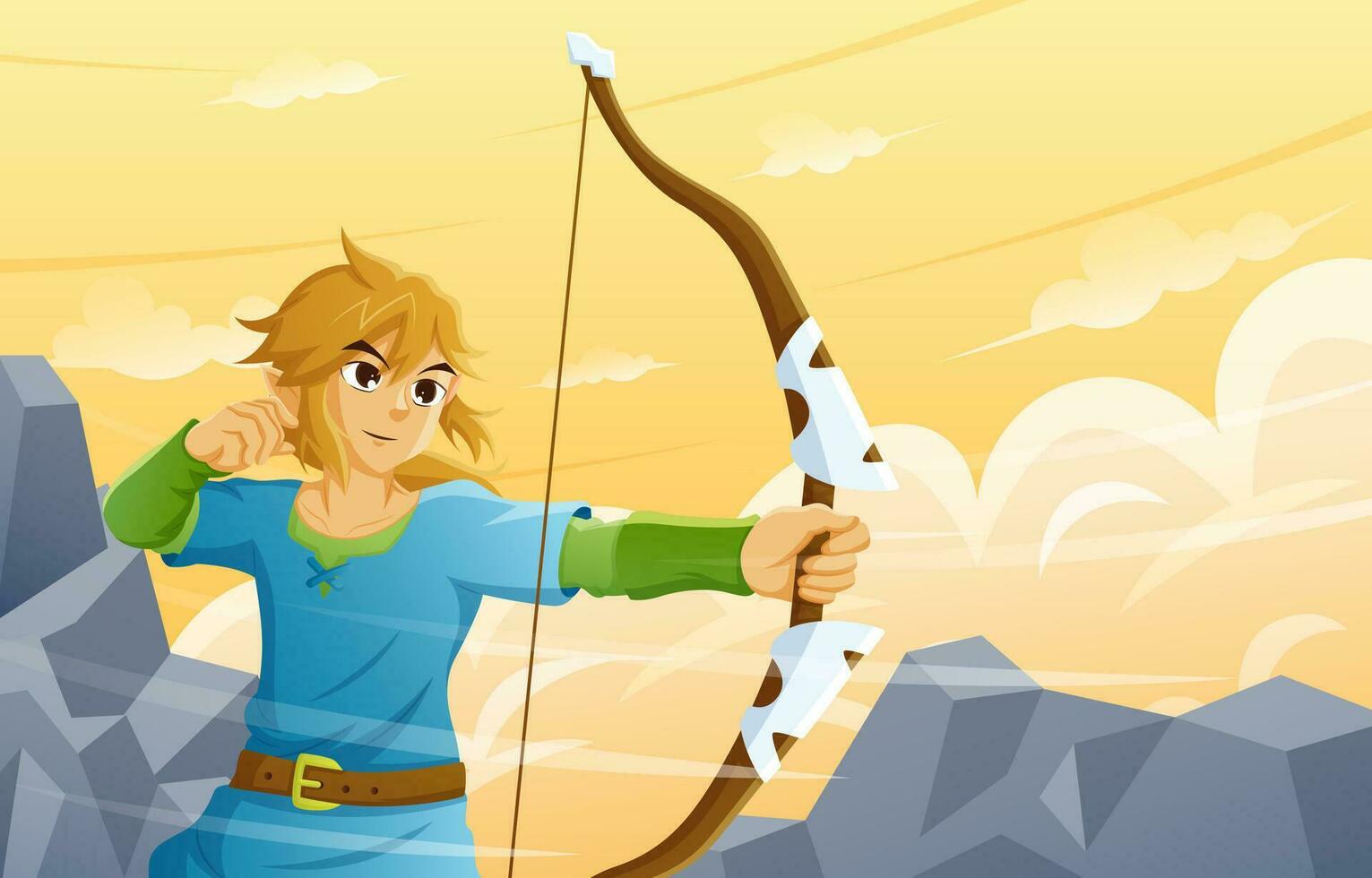 elfo cavaliere utilizzando arco e freccia sfondo vettore