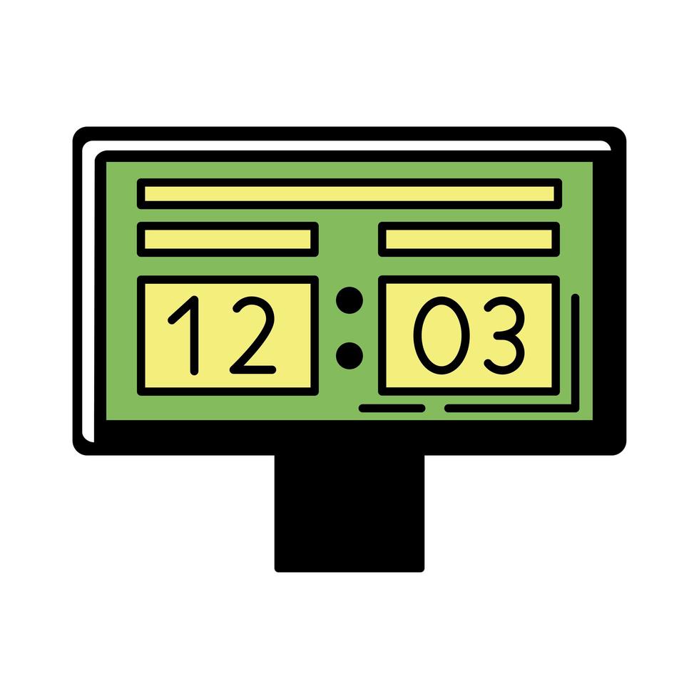 tabellone segnapunti con linea del tempo e icona dello stile di riempimento vettore