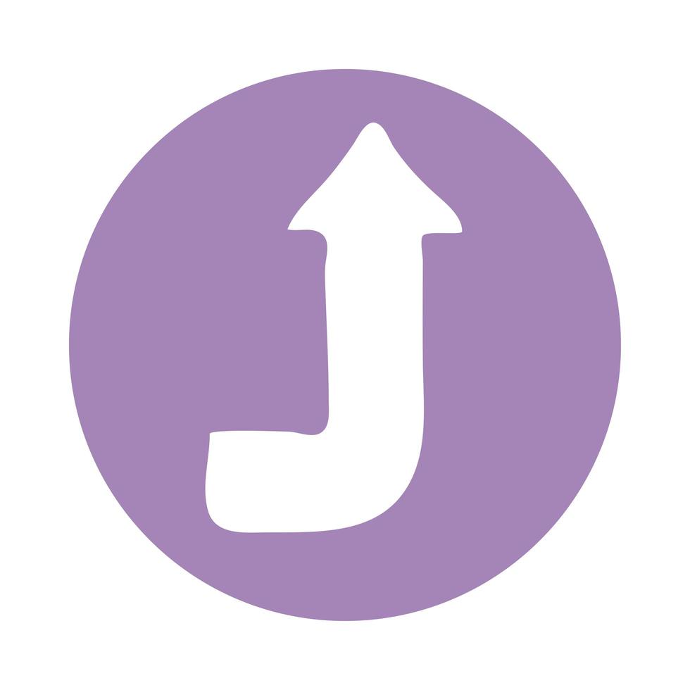 freccia curva su icona di stile blocco di direzione vettore