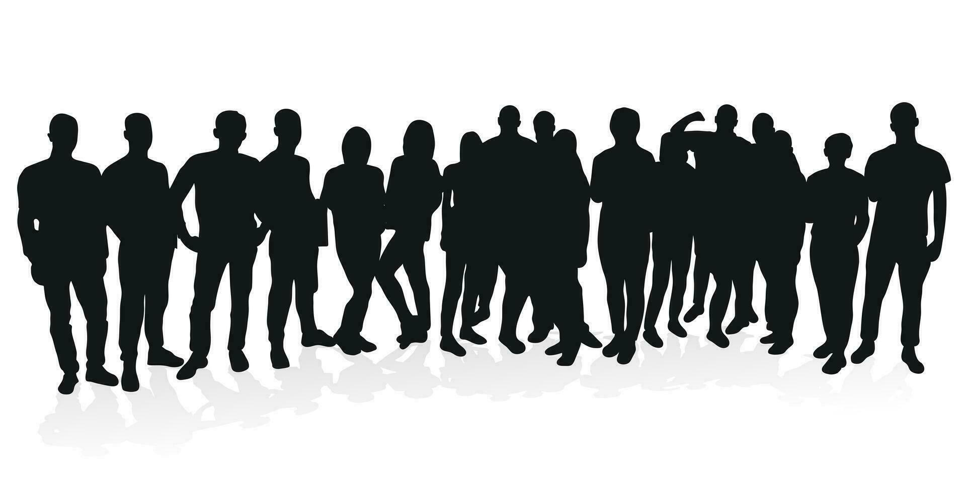 folla silhouette schema, gruppo di le persone. gioventù, studenti, attività commerciale, lavoratori, fan, squadra, affollato strada vettore