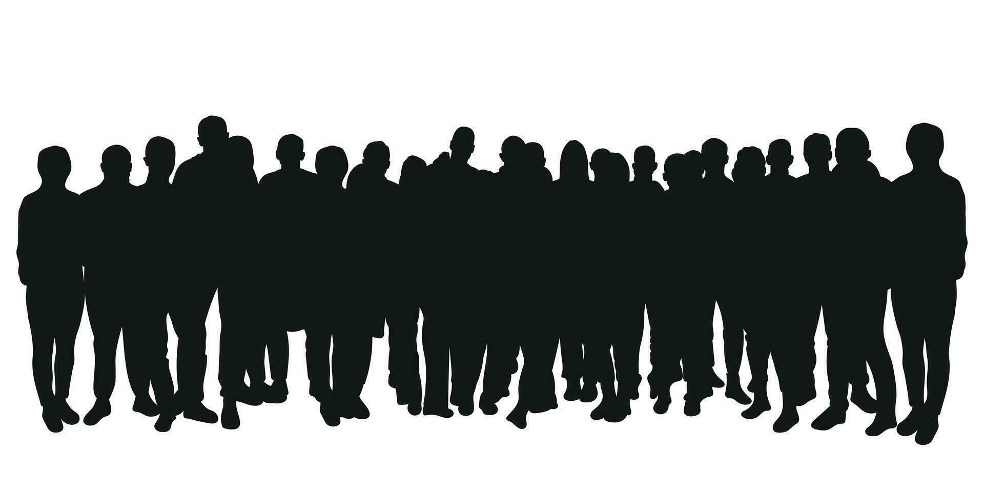 folla silhouette schema, gruppo di le persone. gioventù, studenti, attività commerciale, lavoratori, fan, squadra, affollato strada vettore