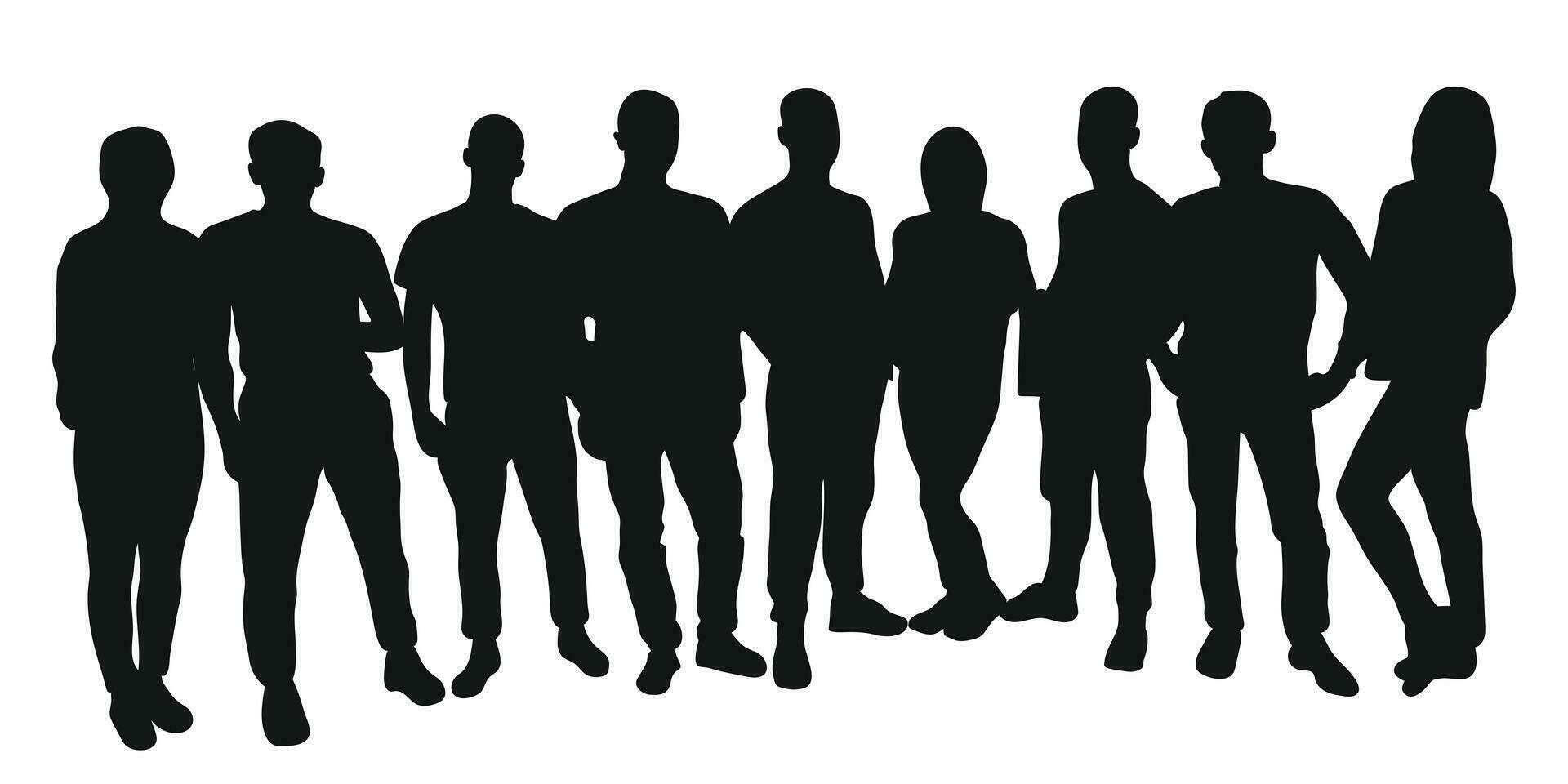 folla silhouette schema, gruppo di le persone. gioventù, studenti, attività commerciale, lavoratori, fan, squadra, affollato strada vettore