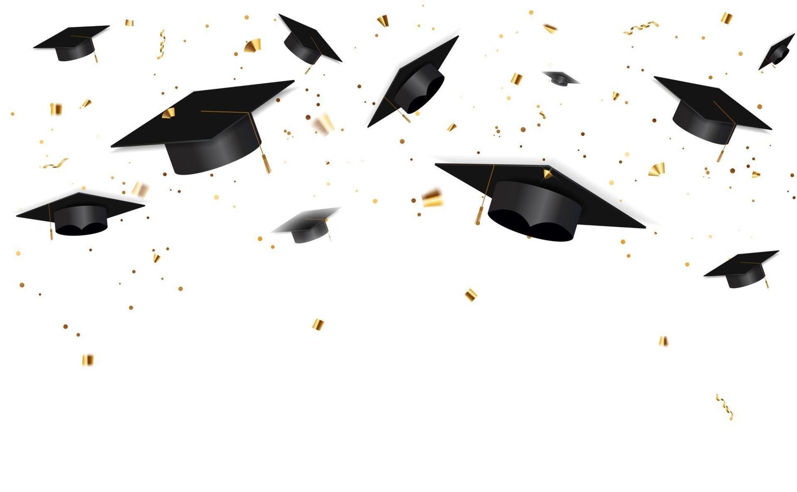 classe di laurea del 2021 con cappello di laurea e coriandoli vettore